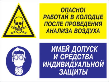 Кз 78 опасно - работай в колодце после проведения анализа воздуха. имей допуск и средства индивидуальной защиты. (пленка, 400х300 мм) - Знаки безопасности - Комбинированные знаки безопасности - Магазин охраны труда ИЗО Стиль